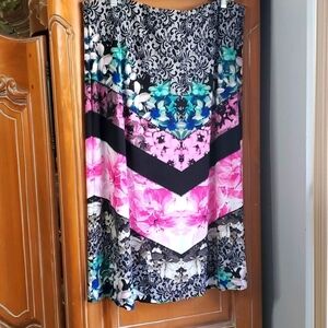 Ice, Women's maxi skirt. Elastic waist.  Black and pink floral design. Size XL